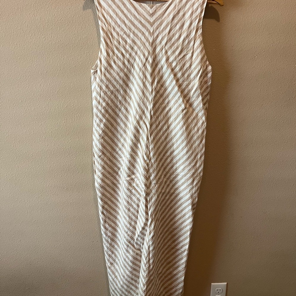 Everlane Beige and White Striped Midi Dress